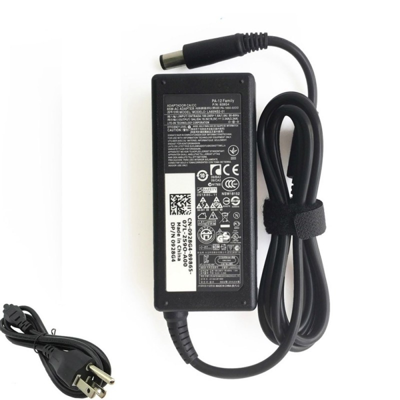 Replacement 19.5V 3.34A 65W Adapter Charger for Dell 7.4mm 5.0mm Connector
