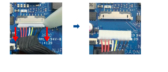 Disconnecting ASUS FX706HEB battery with plastic tool