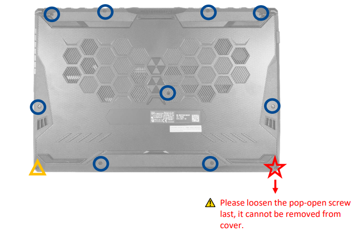 ASUS FX706HEB base cover screw locations
