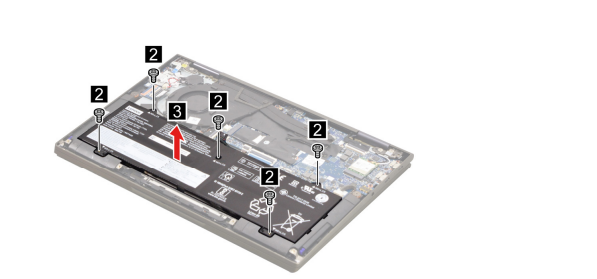 Remove five screws and lift out the L19L4PDC battery