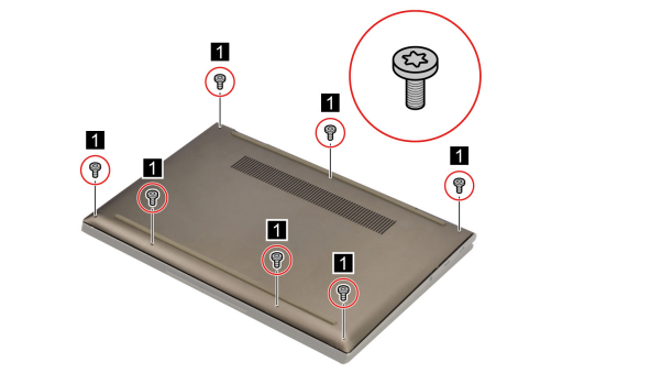 Yoga 7 14ITL5 lower case screw locations — remove seven screws