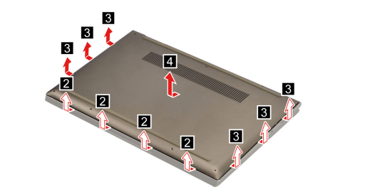 Yoga 7 14ITL5 pry up latches and remove the lower case